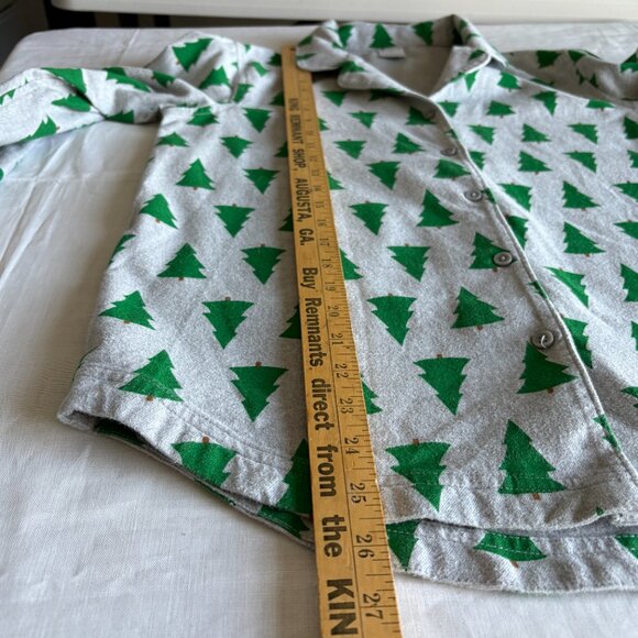 Hanna Anderson Women Pajama Top Flannel Size S Tannenbaum Tree Button Up Gray - Picture 10 of 11